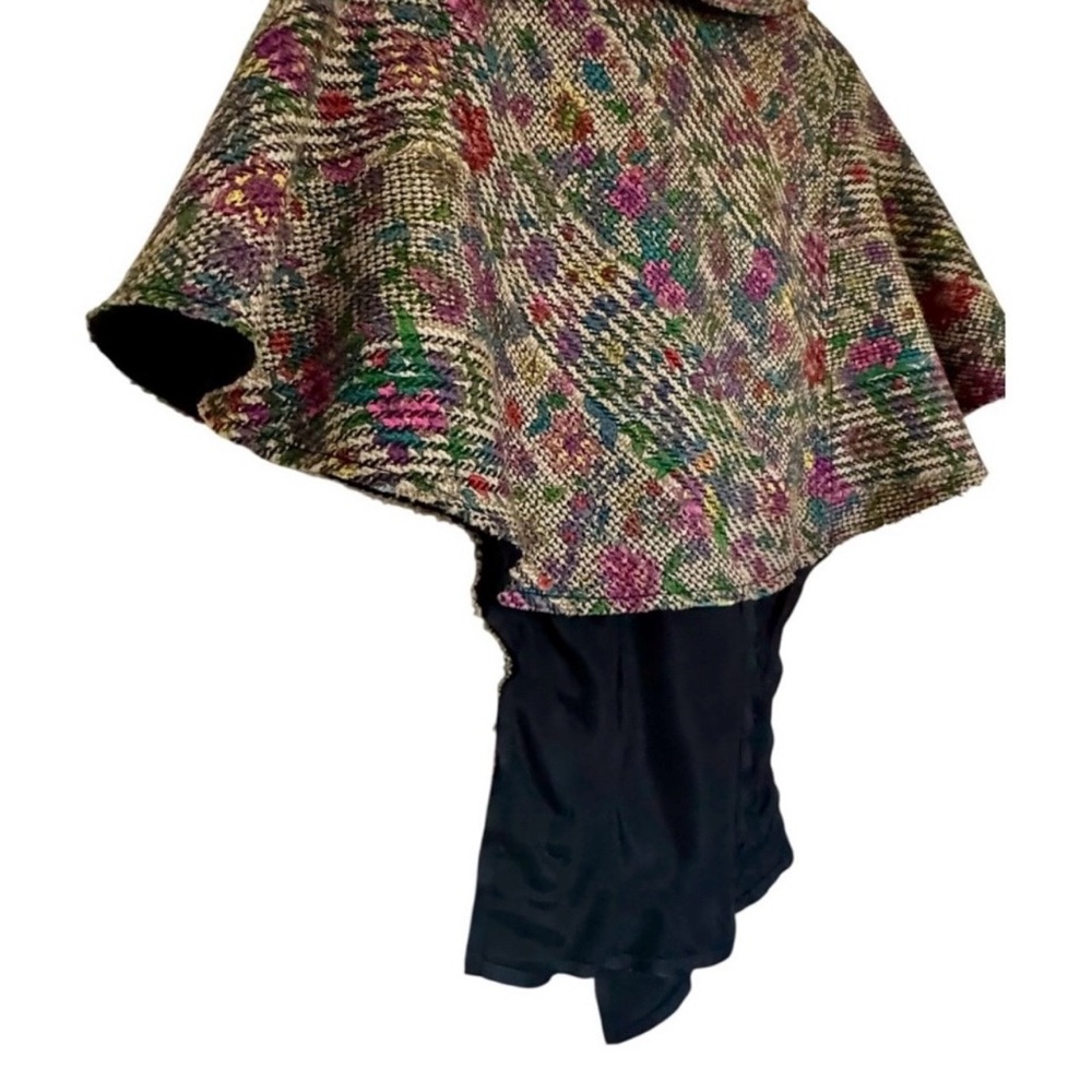 Y2K Multi Color Tweed Collar Cape Jacket Asymmetrical Button Front Lined Large - Picture 9 of 15
